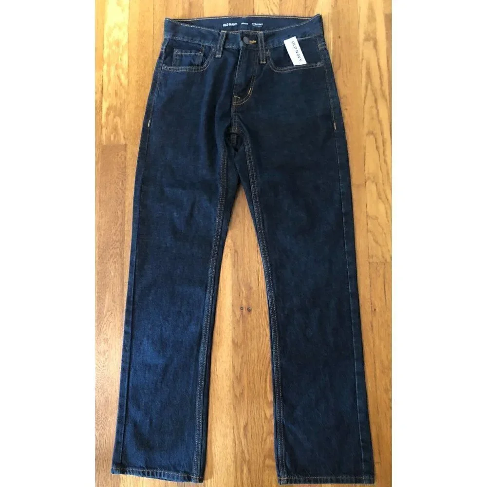 NWT Old Navy Boys Size 26x30 Straight Leg Dark Wash Blue Jeans